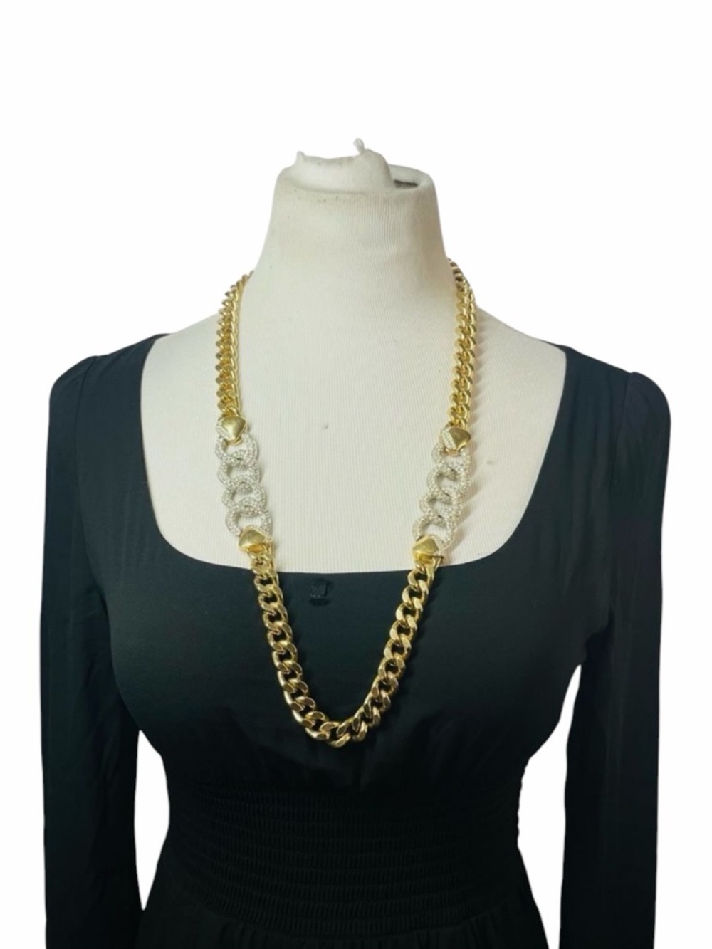 Vintage Signed DSC Couture Gold & CZ Chain Necklace